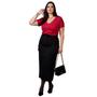 Imagem de Blusa Tshirt Camiseta Feminina Plus Size Gola V Viscolycra Cor da Moda MARSALA Tamanho GG Veste 48/54