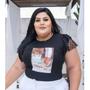 Imagem de Blusa tshirt feminina plus size manga curta dois babados lisa e tule poá diversos básico