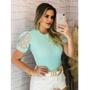 Imagem de Blusa Tule Manga Curta Luxo Elegante Poá Moda Blogueira