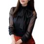 Imagem de Blusa Túnica Chiffon Feminina - Manga Comprida, Gravata Arco, Moda Escritório