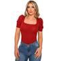 Imagem de blusas elegantes mangas bufantes decote quadrado moda bloqueira