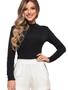 Imagem de Blusinha Baby Look Manga Longa Gola Alta Feminina  Viscose Com Elastano Slim 