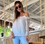 Imagem de Blusinha Feminino Ciganinha Detalhes Renda Guipir Manga Longa Ombro a Ombro ref 2748