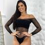 Imagem de Body Arrastão Com Strass Transparente Sensual Manga Longa