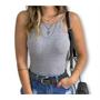 Imagem de Body blusa canelado alça fina com bojo cavado nas costas feminino