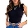 Imagem de Body blusa canelado macio cavado babado feminino