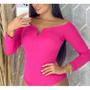 Imagem de Body blusa decote v manga longa canelado feminino blogueira