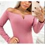 Imagem de Body blusa decote v manga longa canelado feminino estilo tendência