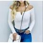 Imagem de Body blusa decote v manga longa canelado feminino fashion