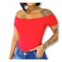 Imagem de Body blusa feminino poliéster ombro a ombro com bojo manga curta moda estilo