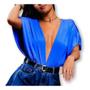 Imagem de Body blusa morcego drapeado elegante decote poliéster feminino