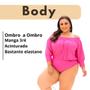 Imagem de Body Bory Feminino Tamanho Grande Plus Size Suplex Premium Ombro a Ambro Manga 3/4 Moda Gringa