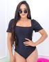 Imagem de Body decote quadrado moda suplex manga curta princesa com bojo moda feminina