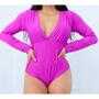 Imagem de Body feminino manga longa com bojo decote V roupas femininas