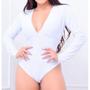 Imagem de Body feminino manga longa com bojo decote V roupas femininas