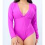 Imagem de Body feminino manga longa com bojo decote V roupas femininas