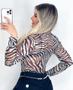 Imagem de Body feminino tule manga longa zebra blogueira