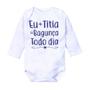 Imagem de Body longo bebê frase eu+titia=bagunça todo dia branco
