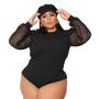 Imagem de Body Manga Longa Bufante de Renda Arrastão Preto Plus Size