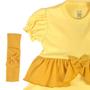Imagem de Body vestido bebê fantasia manga curta franzida amarelo bordado princesa bela e a fera com faixa de cabelo