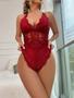 Imagem de Bodysuit de Lingerie com Abertura Frontal em Renda Vermelha - Decote V Profundo