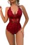 Imagem de Bodysuit de Lingerie com Abertura Frontal em Renda Vermelha - Decote V Profundo