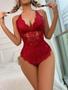 Imagem de Bodysuit de Lingerie com Abertura Frontal em Renda Vermelha - Decote V Profundo