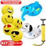Imagem de Boia Inflável Bebe Infantil Com Fralda Bola Inflável Emoji Bomba de Ar Manual Kit Praia Piscina