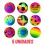Imagem de Bola de Vinil Pula Pula Neon Atacado Dente de Leite Bolinha Infantil Inflável Pingo Futebol 5 Unidades
