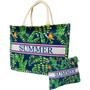 Imagem de Bolsa De Praia Azul Estampada Colorida Com Flores Pássaros