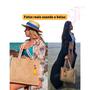 Imagem de Bolsa de praia de palha de juta feminina com chaveiro Sacola Ecobag