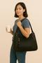 Imagem de Bolsa Feminina Grande Preta Alça Longa Ombro e Mão Textura Chique Luxo Elegante Fashion Resistente Dia a Dia Casual Trabalho Moderna