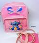 Imagem de Bolsa infantil Menina Mochila com Bolso ziper Disney Lilo Stitch Gel com Glitter Lacinho para Escola Creche Presente