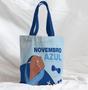 Imagem de Bolsa Sacola Artesanal de Tecido Novembro Azul Mão Prevenção