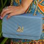 Imagem de Bolsa Transversal Feminina Quadrada Pequena Mini Bag Baú Alça de Corrente Azul Aço
