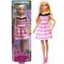 Imagem de Boneca Articulada Barbie Vestido Listrado Rosa e Branco Com Laço Preto - Edição de Aniversário de 65 Anos - Mattel