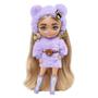 Imagem de Boneca Barbie Extra Minis Loira Conjunto Lilás E Tiara Com Orelha de Urso E Acessórios