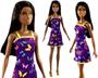 Imagem de Boneca Barbie Menina Morena Negra Fashion - Vestido Roxo Borboletas - Mattel Brinquedos