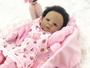 Imagem de Boneca Bebê Reborn Negra Corpo de Silicone Enxoval Completo Rosa 55 cm cabelo Implantado