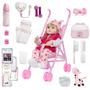 Imagem de Boneca Estilo Reborn Baby Girafinha Loira 46cm Com Carrinho