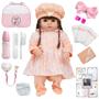 Imagem de Boneca Reborn Gatinha Baby Vestido Salmão + Bolsa 20 Itens