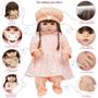 Imagem de Boneca Reborn Gatinha Baby Vestido Salmão + Bolsa 20 Itens