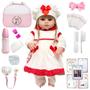 Imagem de Boneca Reborn Gatinha Loira Fofa Lindo Vestido + Kit Itens