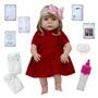 Imagem de Boneca Reborn Gatinha Vestido Vermelho + Kit Acessórios