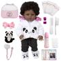 Imagem de Boneca Tipo Reborn Menina Negra Panda Com Bolsa Acessórios