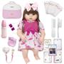 Imagem de Boneca Tipo Reborn Vestido Rosa Enxoval Completo