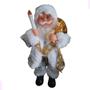 Imagem de Boneco de Luxo Natalino Papai Noel Musical Com Movimento Luz e Som Roupa Branca com Prata Papai Noel com Vela que Acende