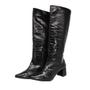 Imagem de Bota Cano Alto Croco Feminino Salto Grosso Moda Fashion Passeio Conforto Estilo