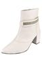 Imagem de Bota Cano Curto Rosa Chic Calçados Bico Fino Salto Alto Enfeite Strass Brilho Removível Zíper Feminino Branco