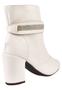 Imagem de Bota Cano Curto Rosa Chic Calçados Bico Fino Salto Alto Enfeite Strass Brilho Removível Zíper Feminino Branco